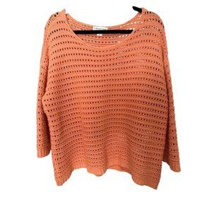Coldwater Creek size XL cotton blend open knit boxy lagenlook orange sweater